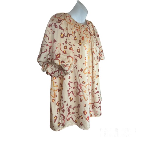 Entro Satin Floral Balloon Short Sleeve Blouse size Large - Picture 3 of 12